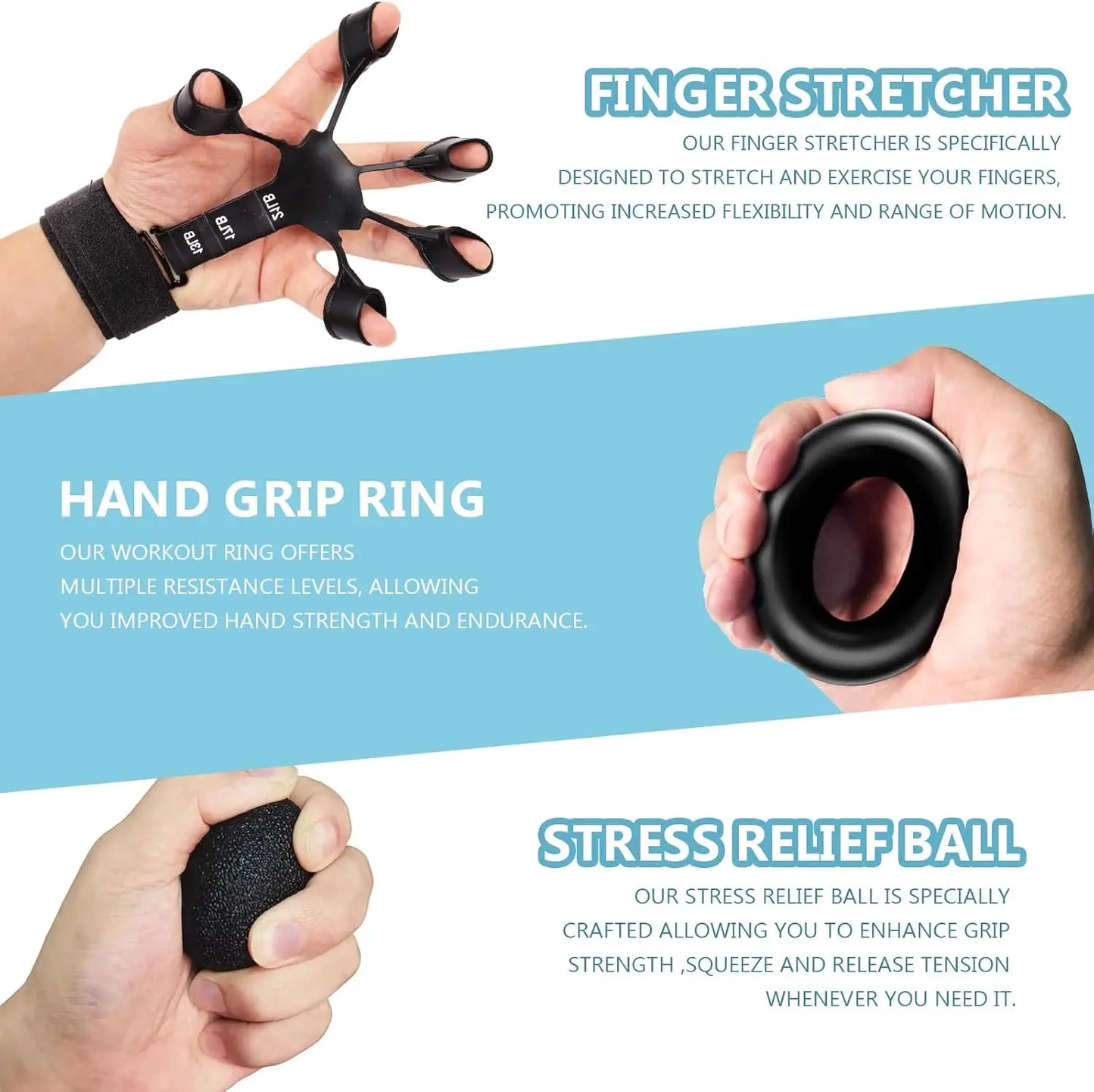 Grip Trainer Kit Hand Grippers Forearm Ring Stress Ball Exercisers