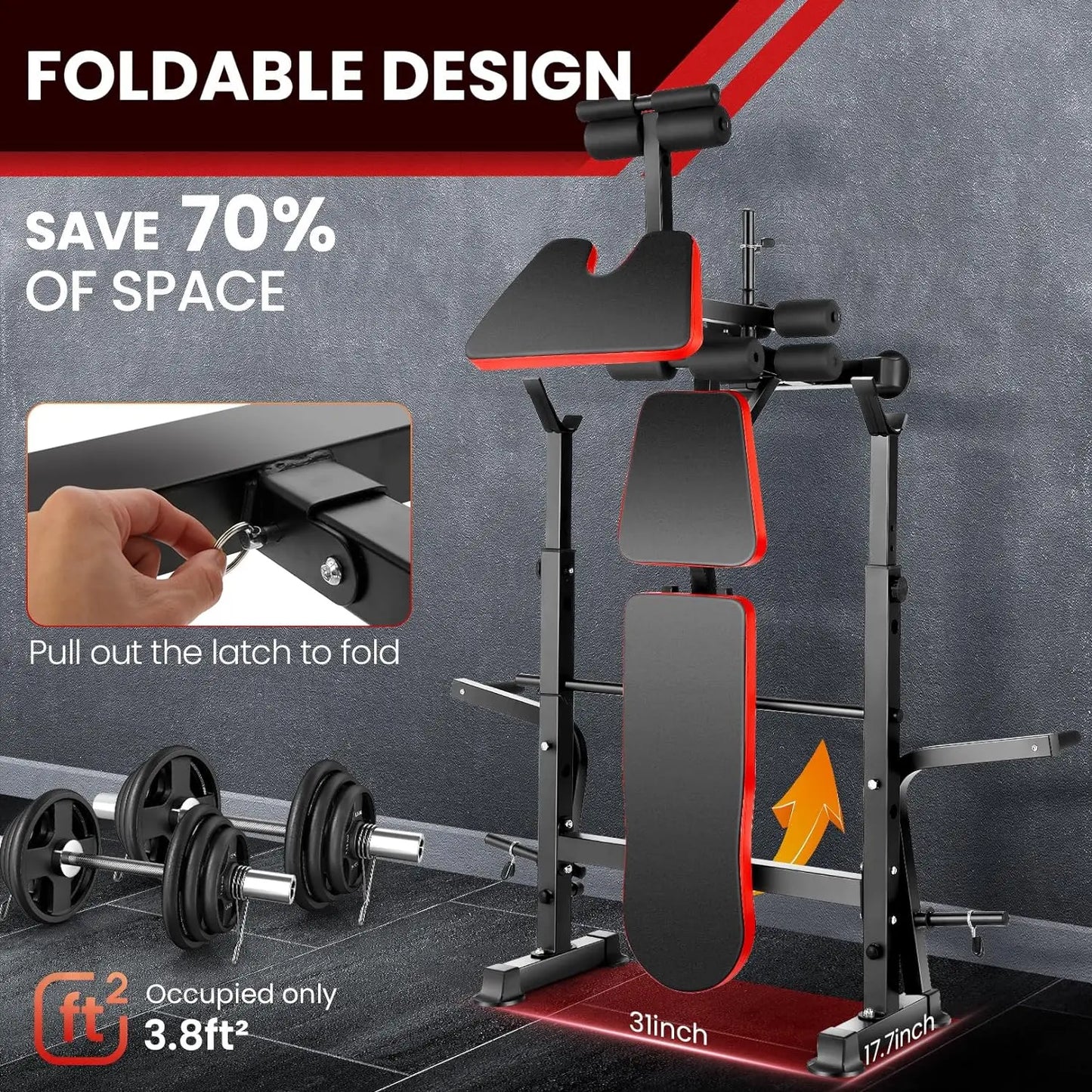 6 In 1 Heavyweight Bench Set With Squat Rack Barbell