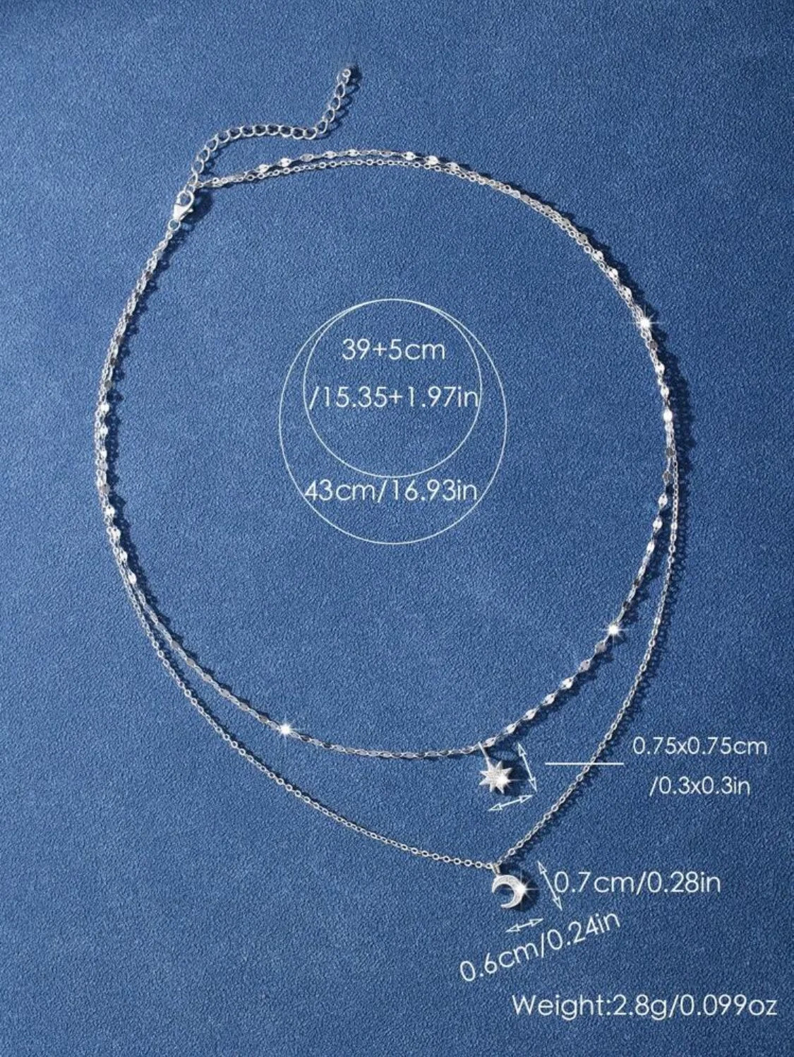 NONECN Double Layer Zircon Star Moon Pendant Necklace