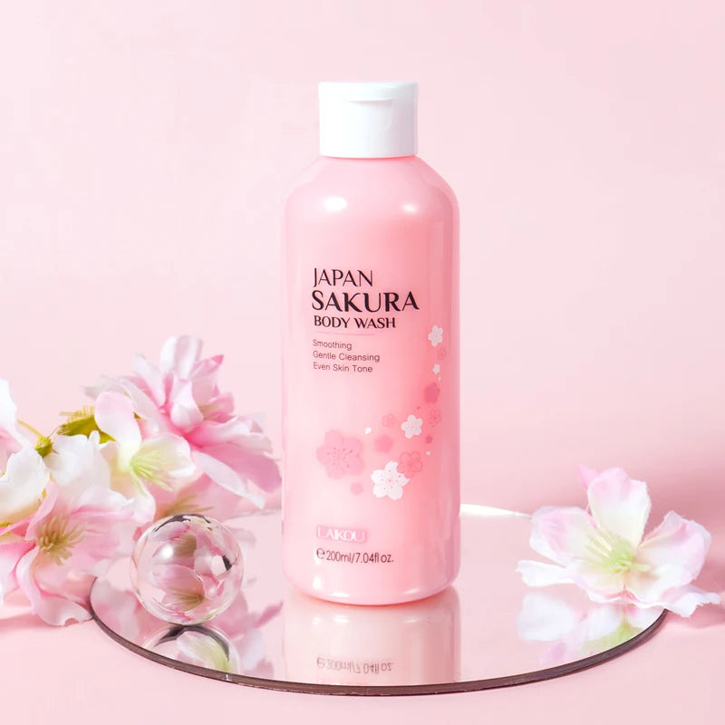 LAIKOU Japan Sakura Body Wash and Shampoo Set for Hair