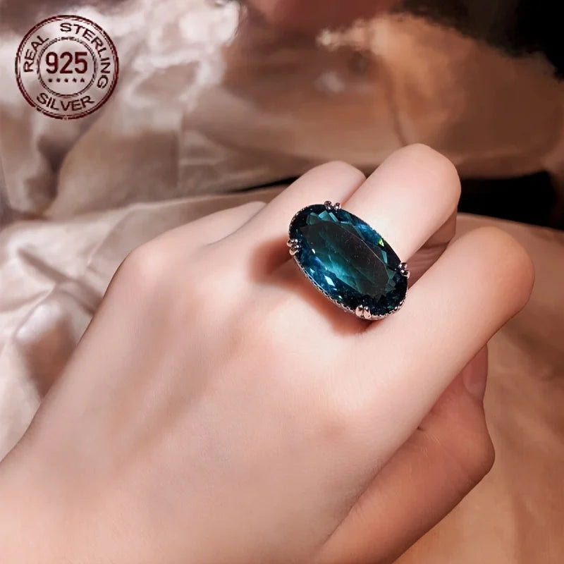 WPOOCC Zircon Sterling Silver Hollow Oval Vintage Wedding Ring