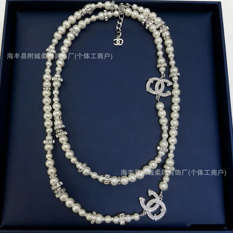 Xiaoxiangfeng Premium Pearl Zircon Double C Necklace For Women