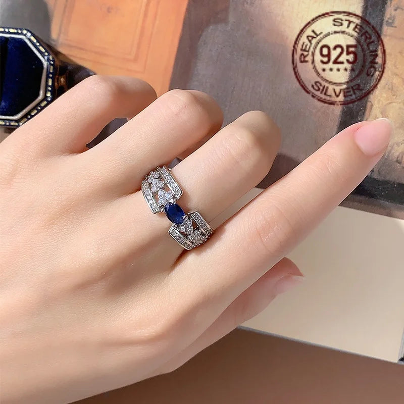 WPOOCC Sapphire Ring In 925 Sterling Silver With Zircon Accent