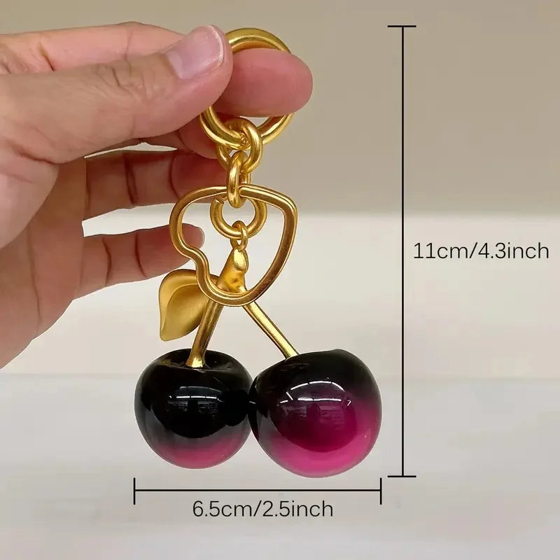Premium Resin Cherry Keychain For Handbags And Wallets