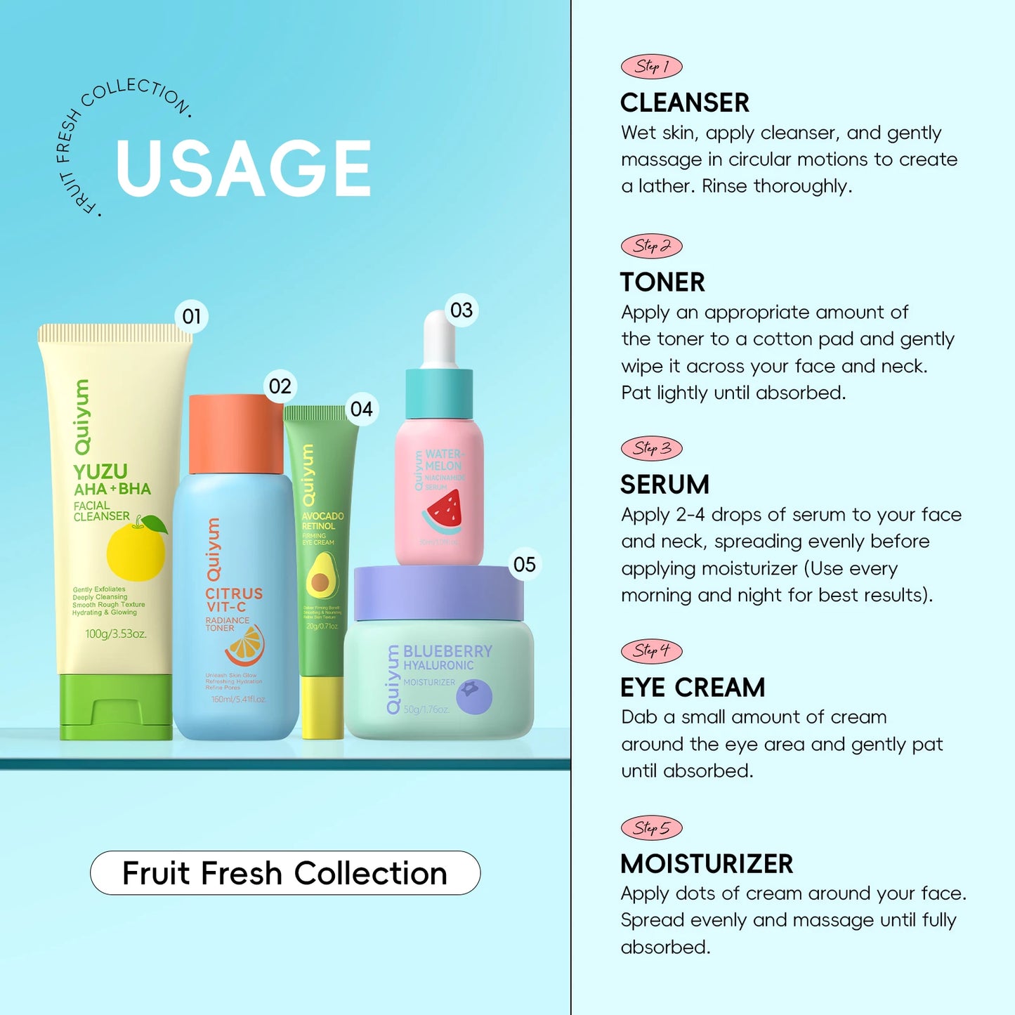 QUIYUM Fruit Fresh Collection Skincare Set Brightening Hydration