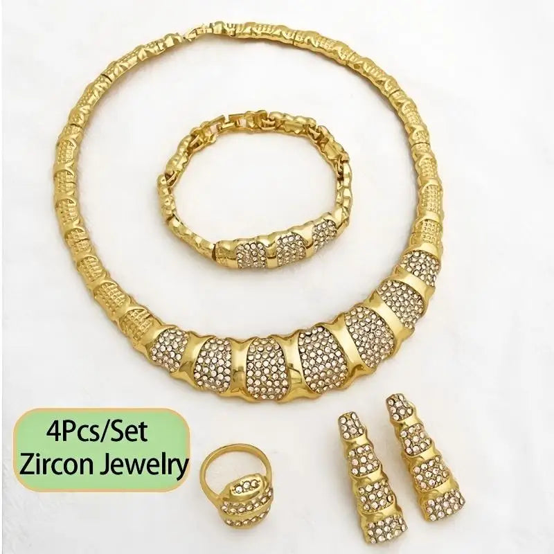 GZJPEI 4-Piece Fashion Jewelry Set 18K Gold Plated