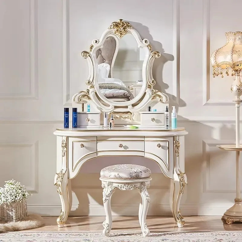 Beige Storage Vanity Table Nordic Wooden Aesthetic Beauty Drawers Dresser