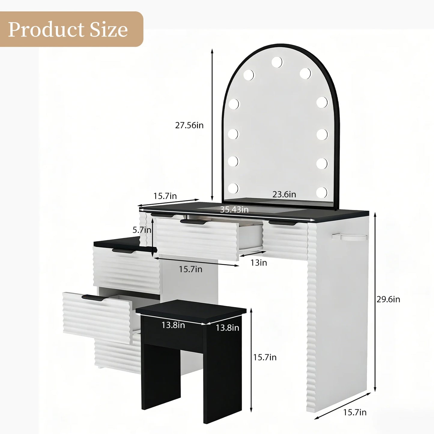Modern Makeup Vanity Desk With Mirror Light Glass Top