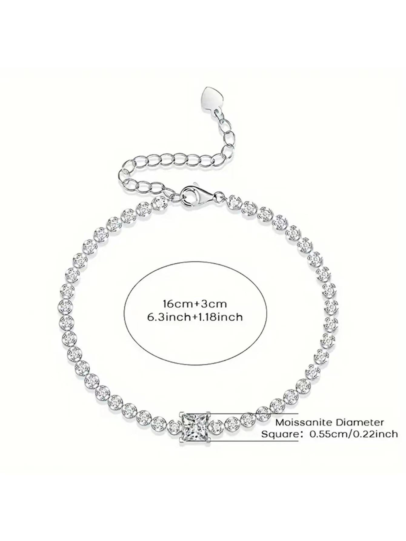 Zircon Tennis Bracelet Square Center 925 Sterling Silver