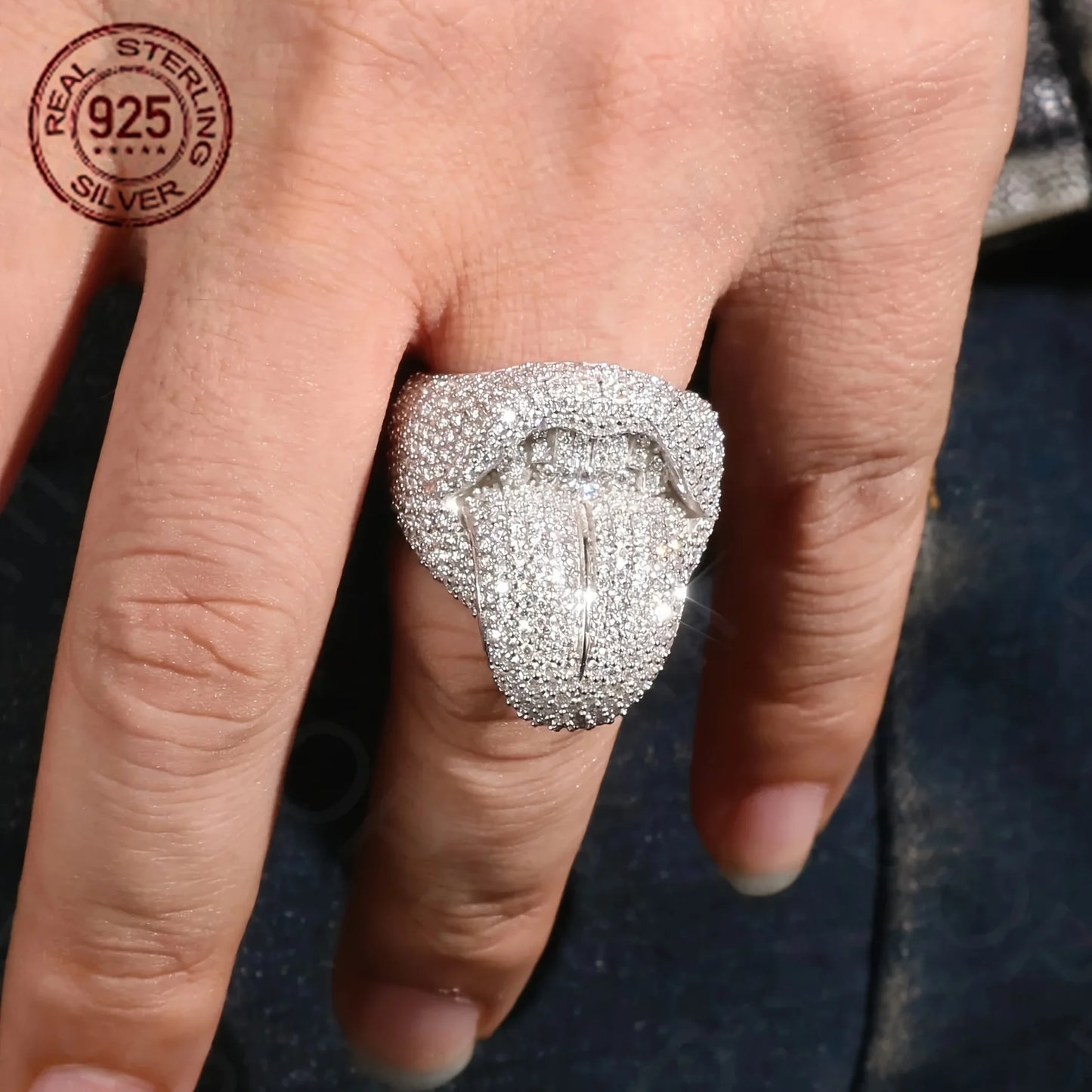 WPOOCC Exaggerated Death Kiss Ring 925 Sterling Silver for Men