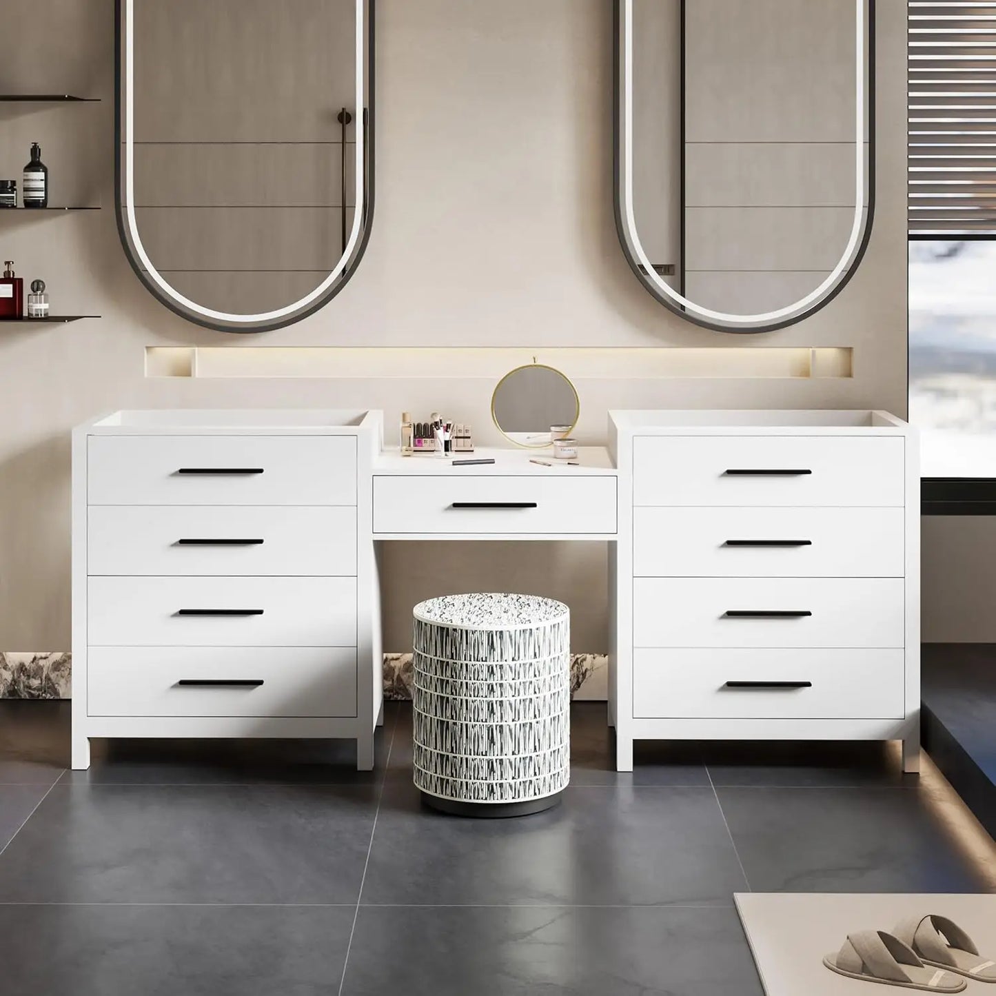 Modern Bathroom Vanity and Makeup Desk Combo with Sink