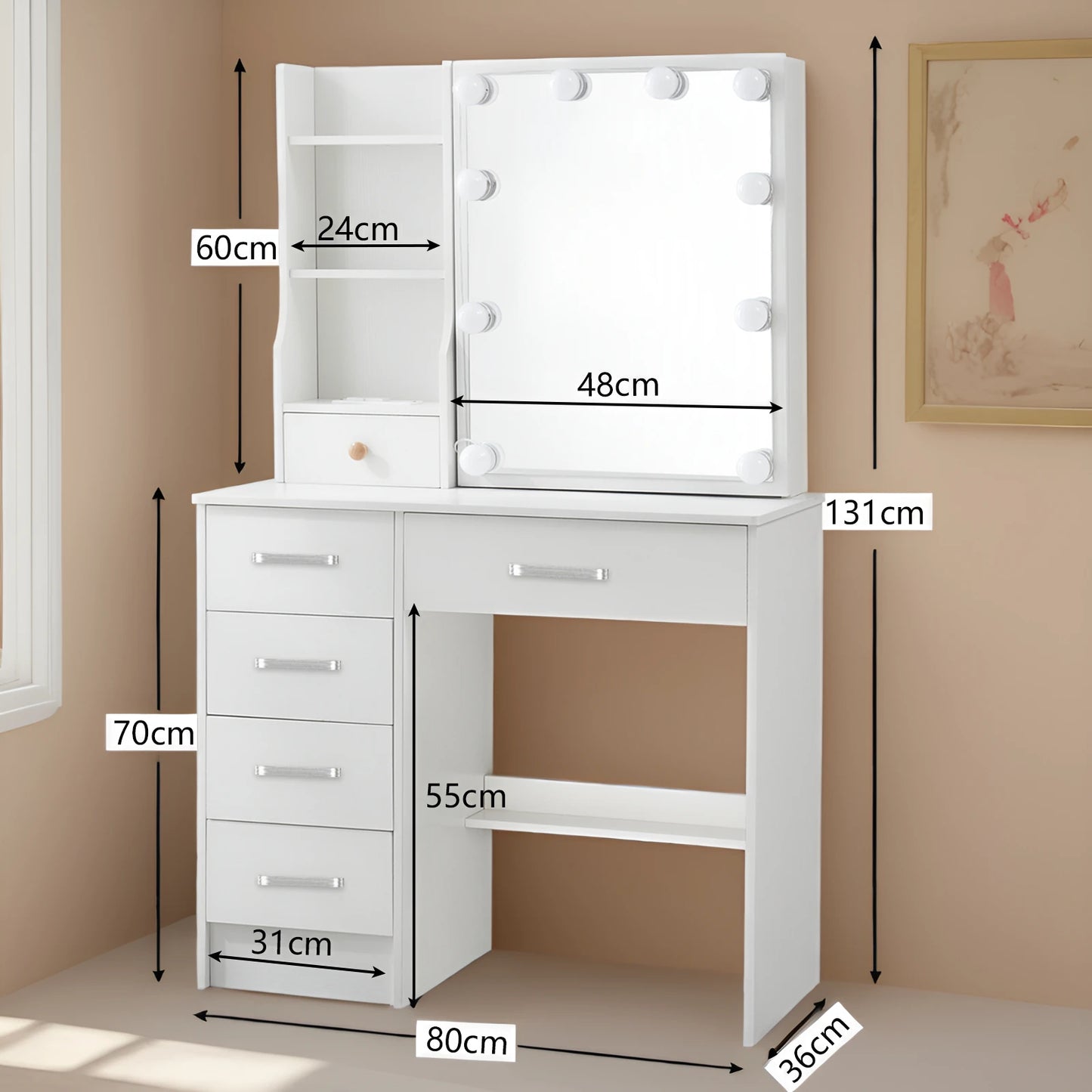 Onesaimei Dressing Table With Led Mirror Drawer Vanity Desk Stool