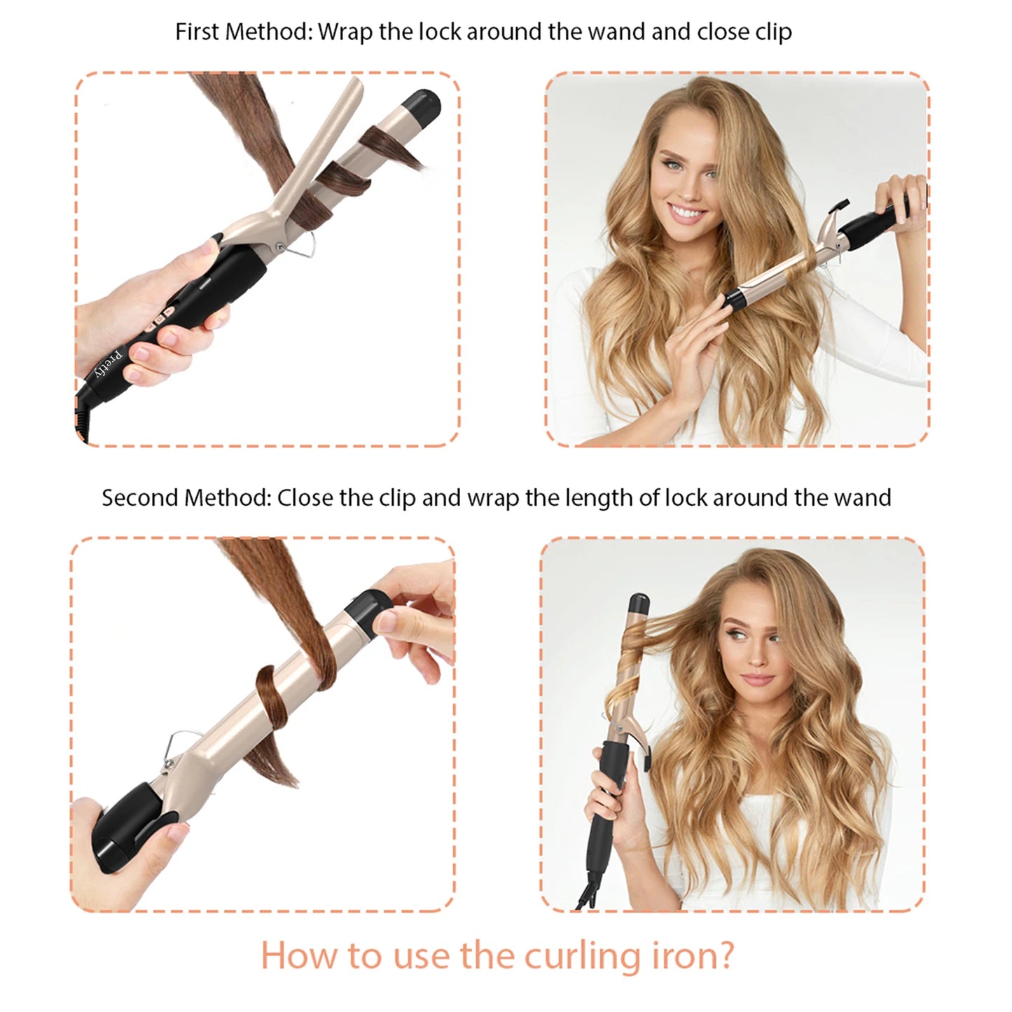 Pretfy Hair Curling Iron With Temperature Adjustable LCD Display