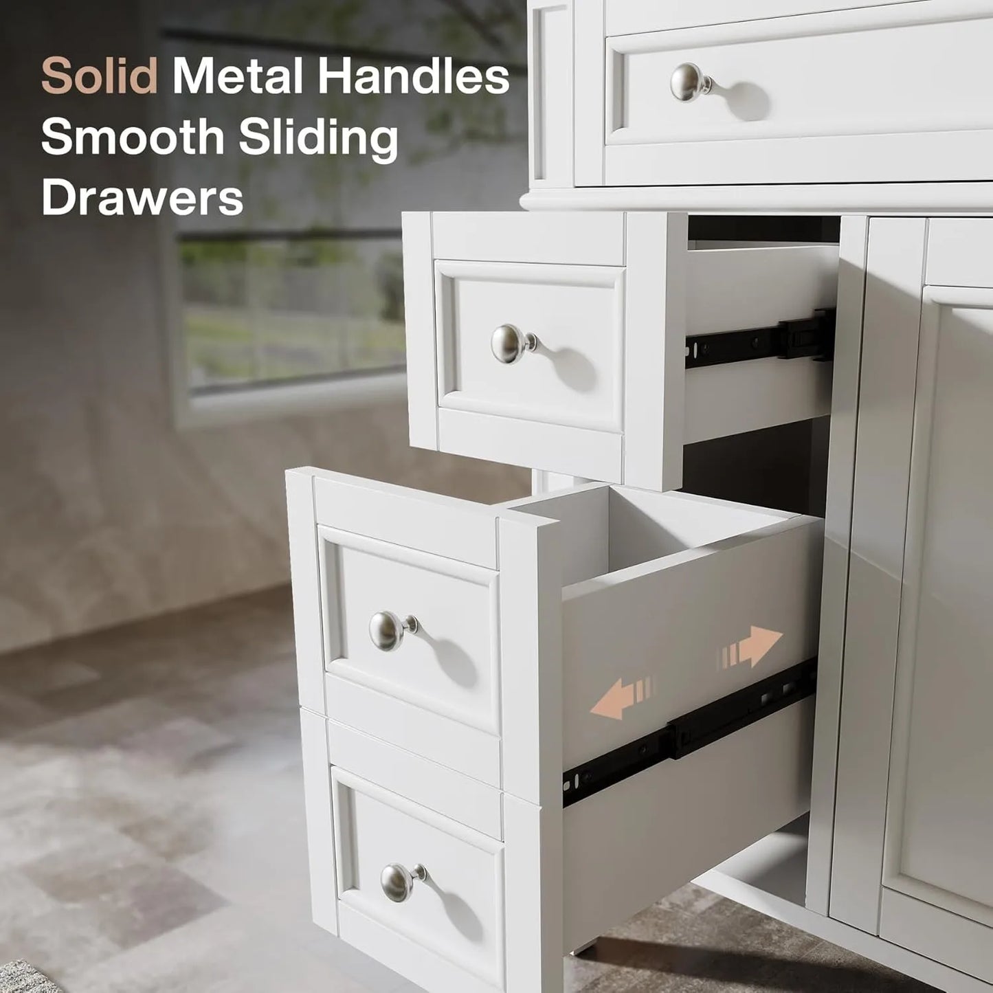 Sturdy Bathroom Vanity With Sink And 4 Drawers 2 Doors