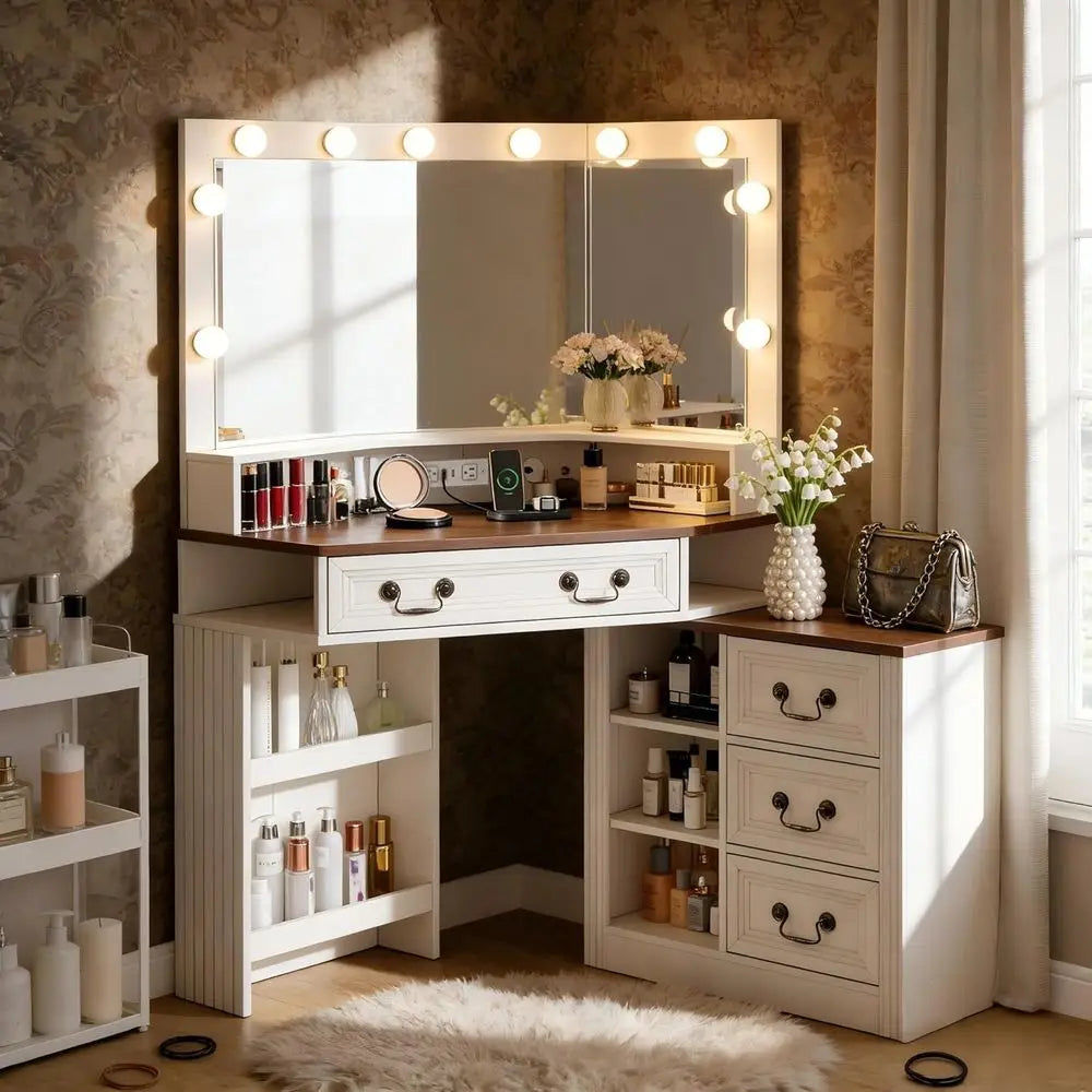 XMSJ Vanity Desk With 3 Way Mirror And LED Lighting