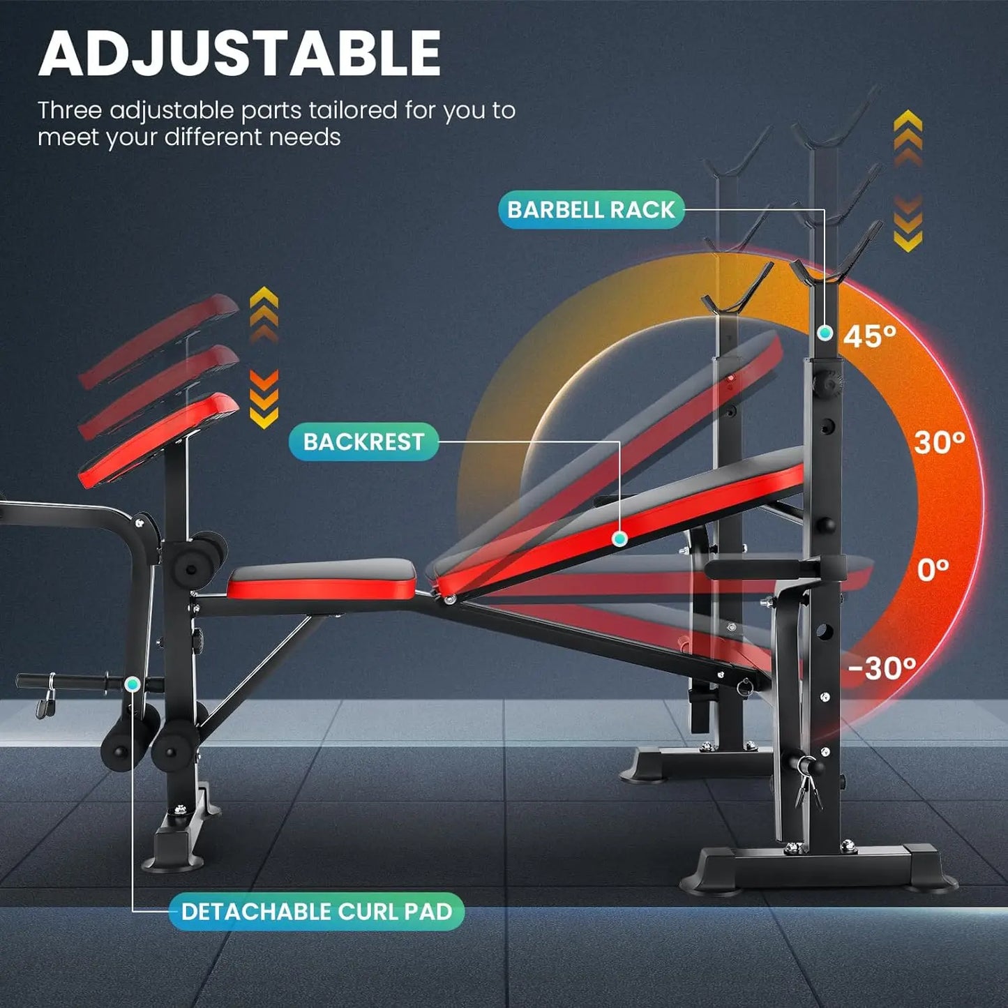 6 In 1 Heavyweight Bench Set With Squat Rack Barbell