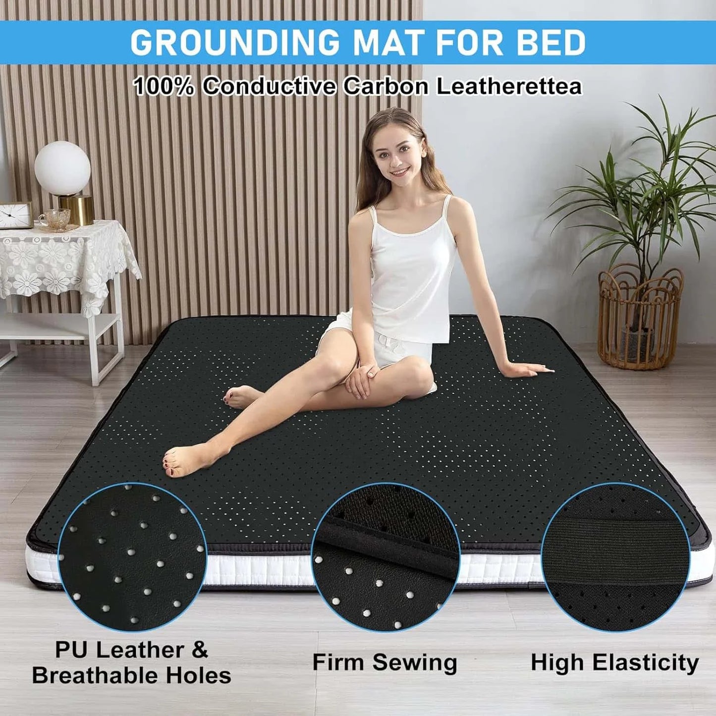 NONECN Grounding Sheet And Mat With Perforated Conductive Faux Leather