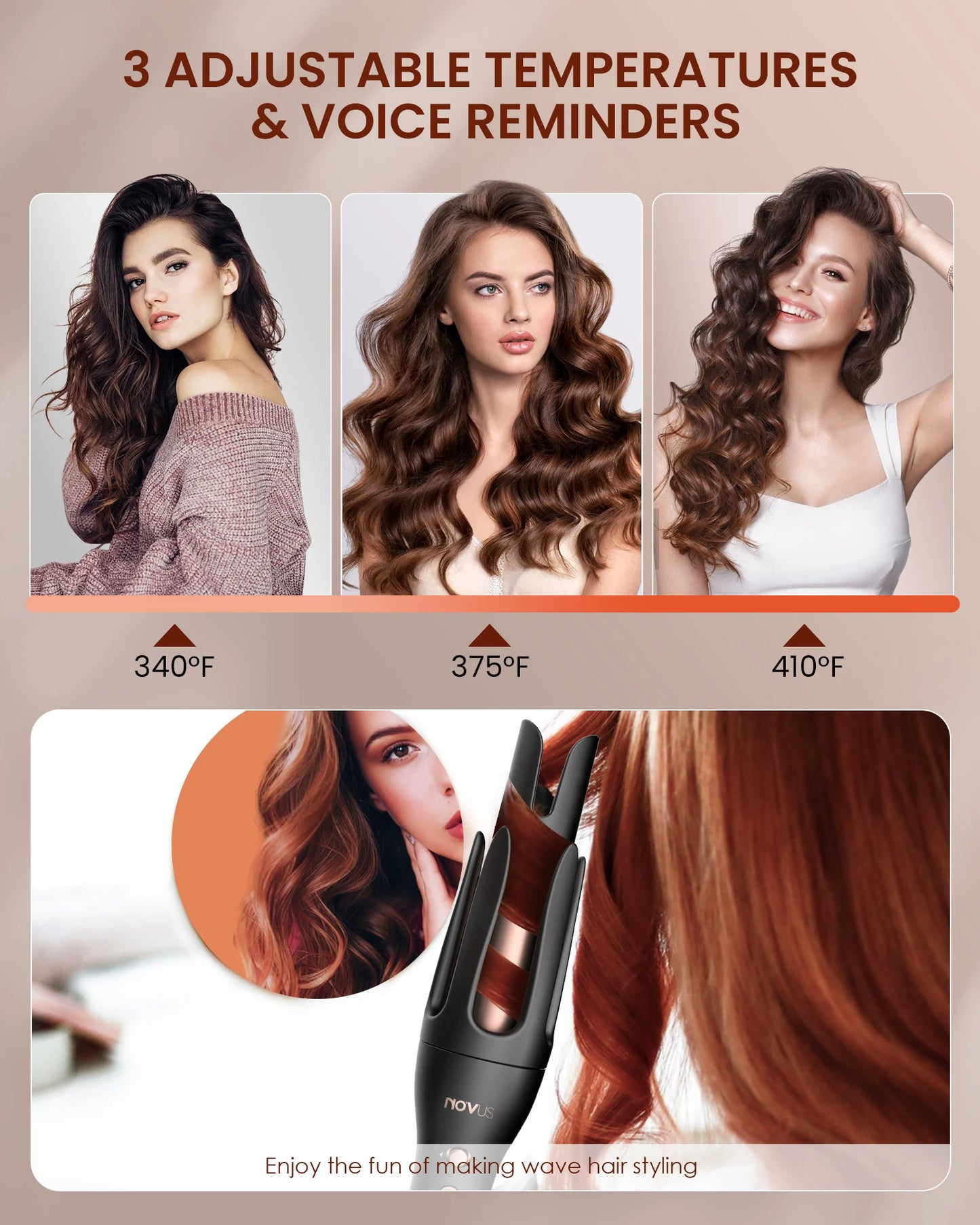 Novus Anti Scald Automatic Ceramic Curling Iron With Rotating Wand