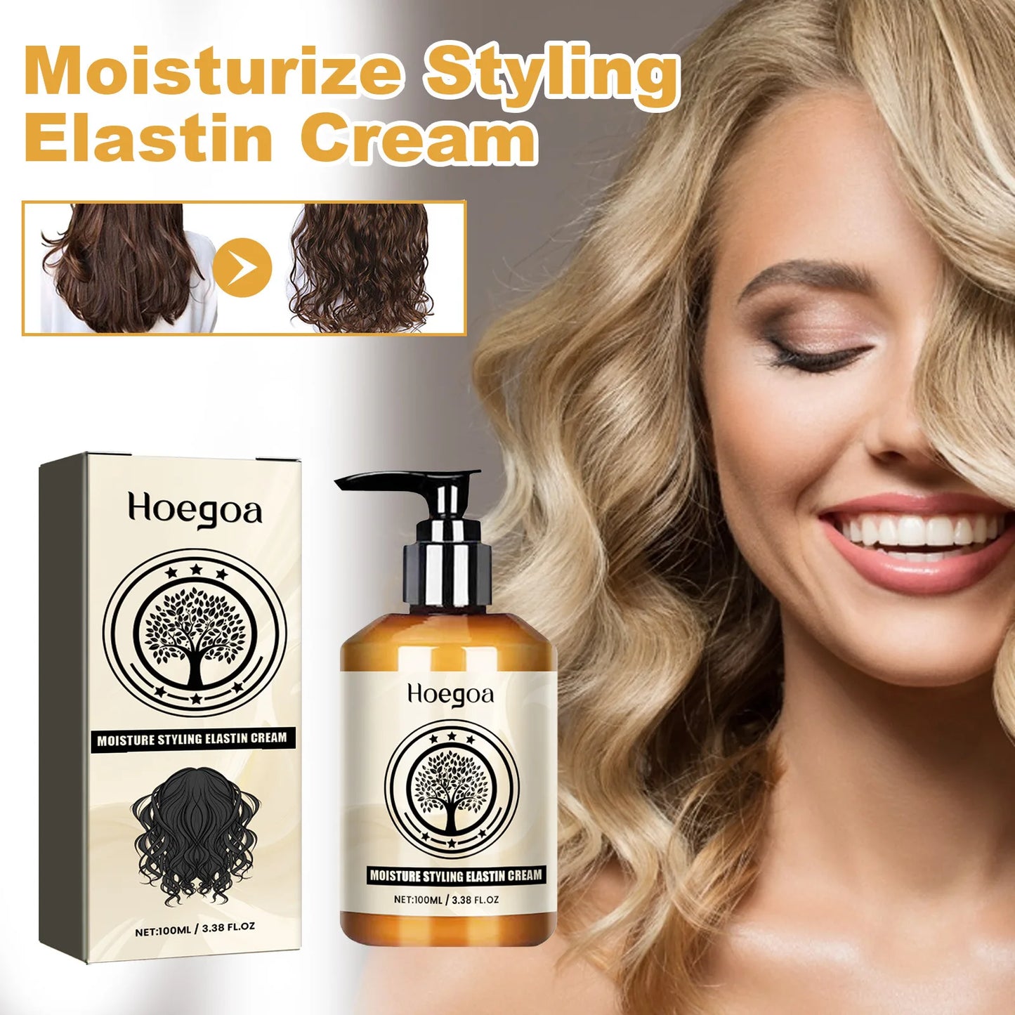 Hoegoa Moroccan Hair Elastic Styling Cream For Curly Hair