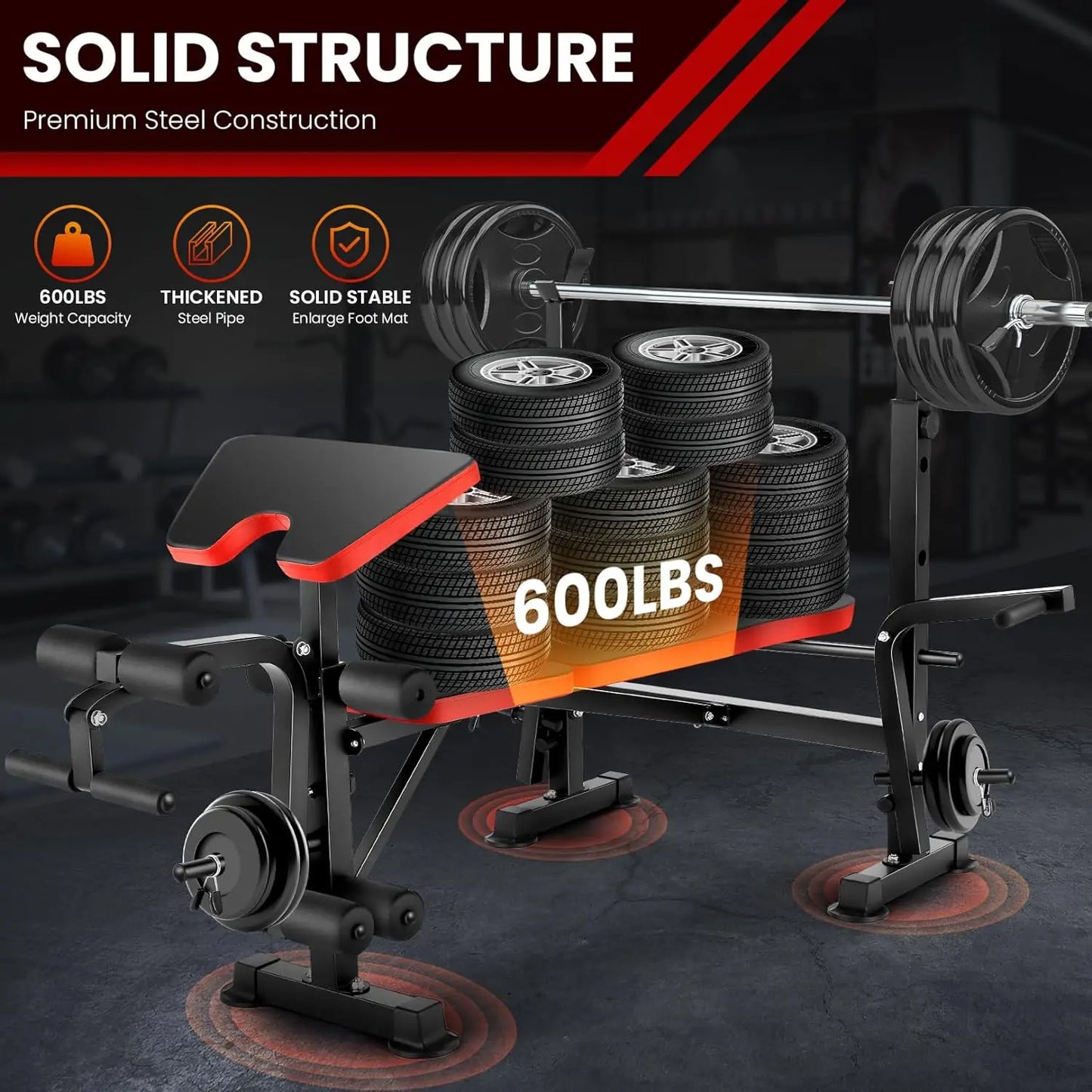 6 In 1 Heavyweight Bench Set With Squat Rack Barbell