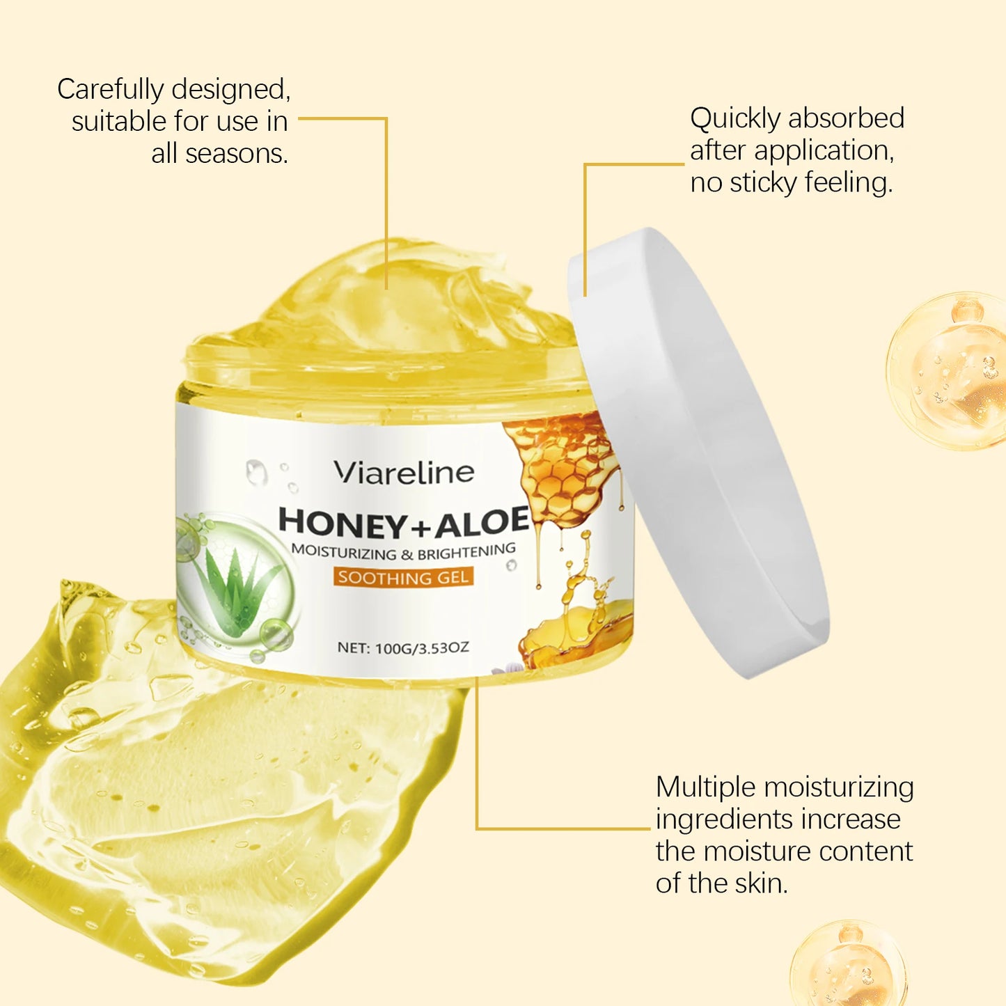 Viareline Honey Aloe Vera Face Gel Moisturizing For Sunburn Relief