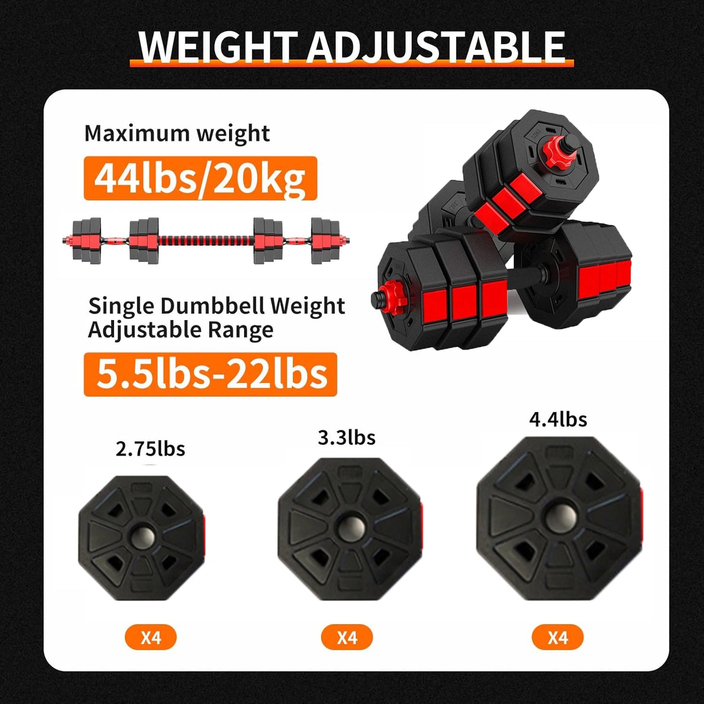 Adjustable Dumbbell Barbell Fitness Set Anti Slip Grip