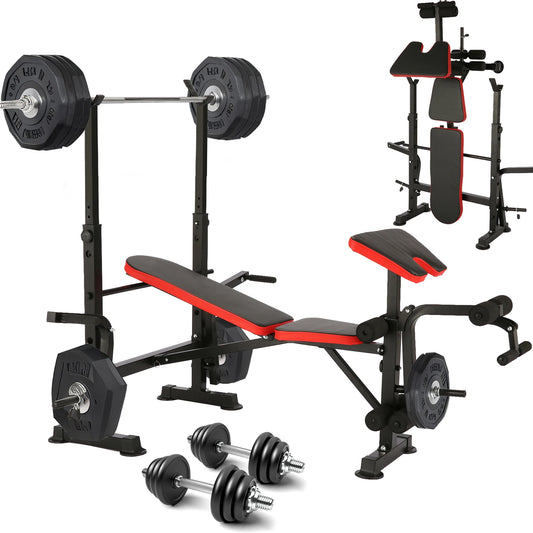 6 In 1 Heavyweight Bench Set With Squat Rack Barbell