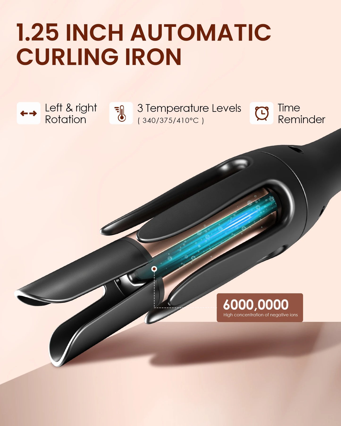Novus Anti Scald Automatic Ceramic Curling Iron With Rotating Wand
