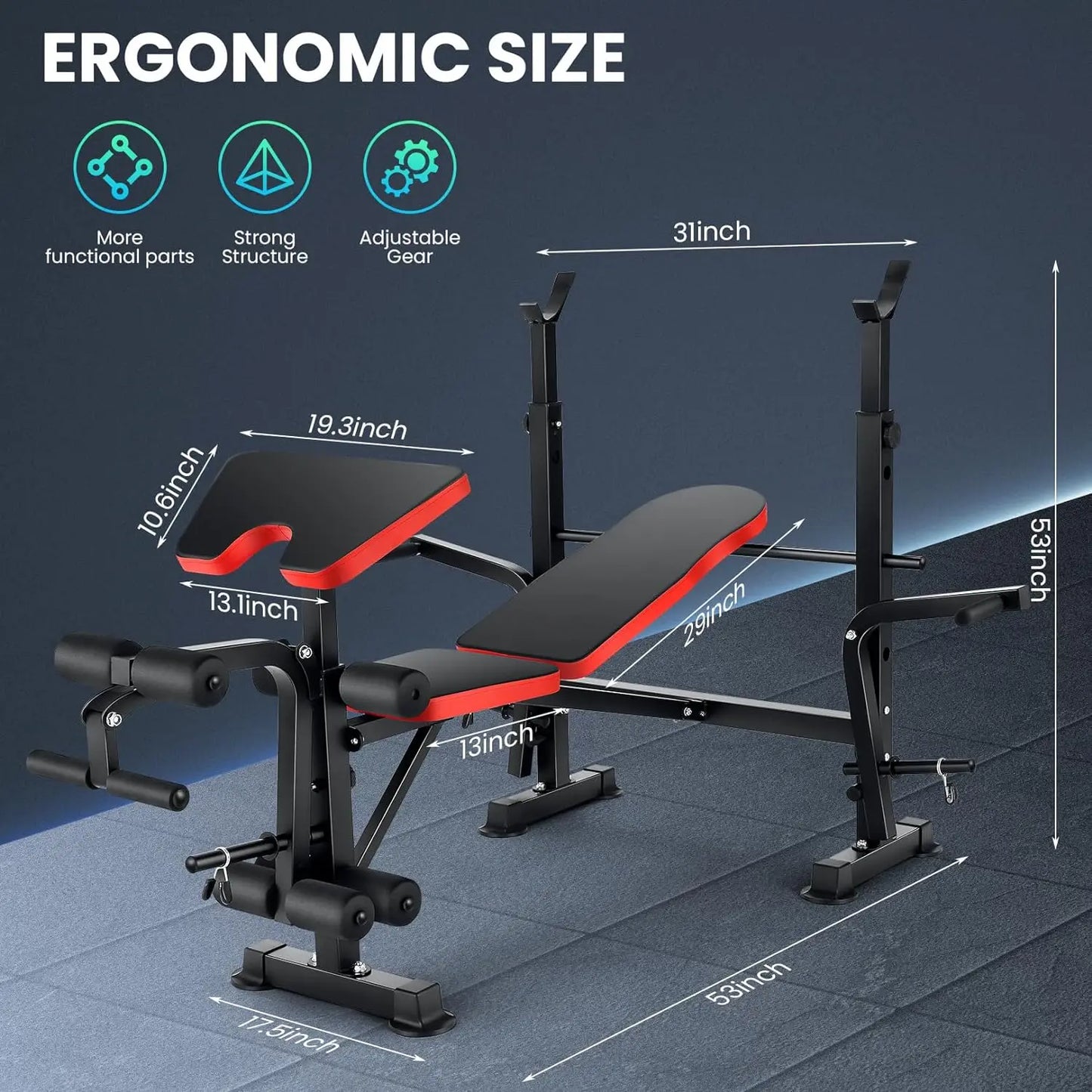 6 In 1 Heavyweight Bench Set With Squat Rack Barbell