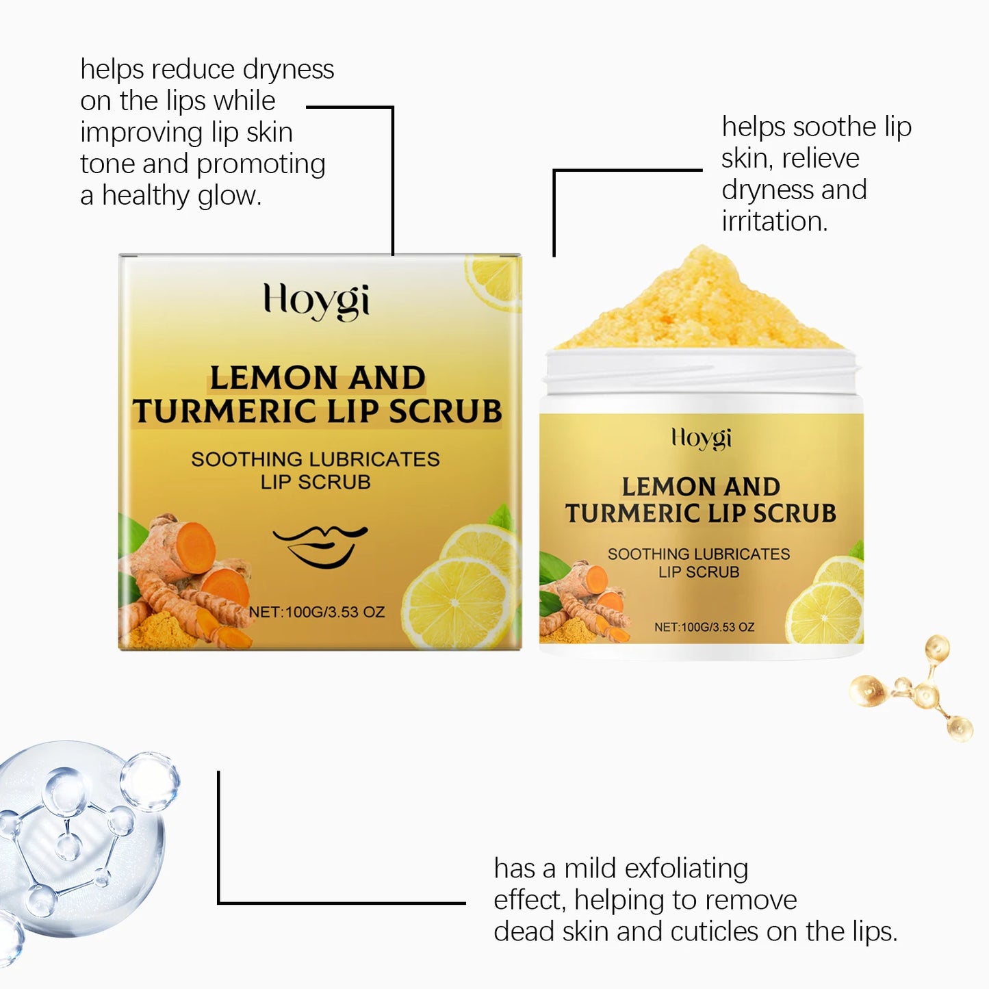 Hoygi Turmeric Lemon Lip Scrub Moisturizing Exfoliating Lip Care
