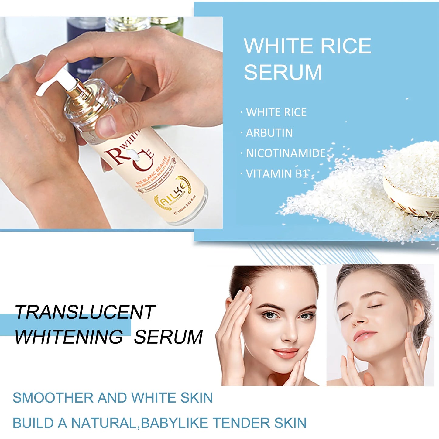 AILKE Multi-Vitamin Body Lotion, Whiten, Brighten, Removes Dark Spots, Moisturizes, Smoothes & antioxidant, for Private Logo