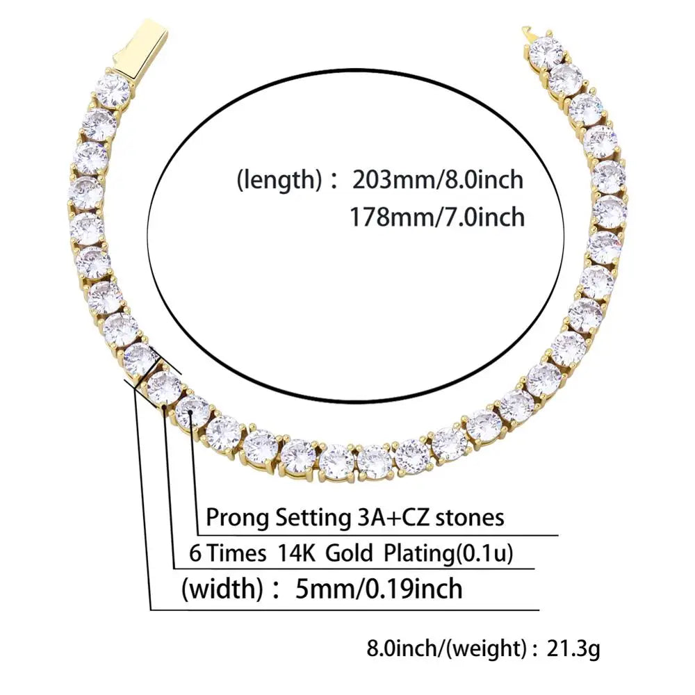 TOPGRILLZ Cubic Zirconia Tennis Chain Bracelet for Men