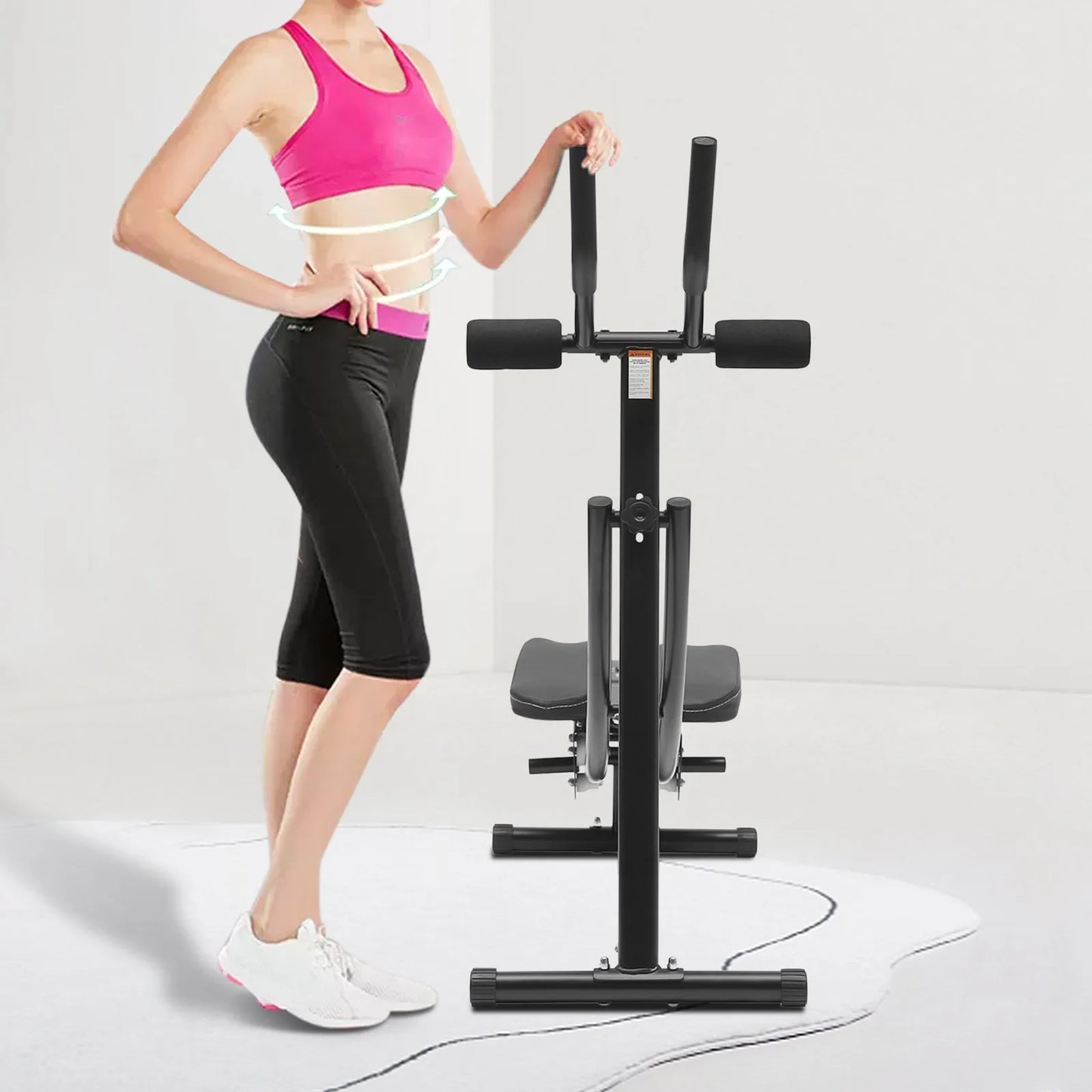 Height Adjustable Abdominal Trainer with LCD Monitor & Six Silent Rollers for Home Gym