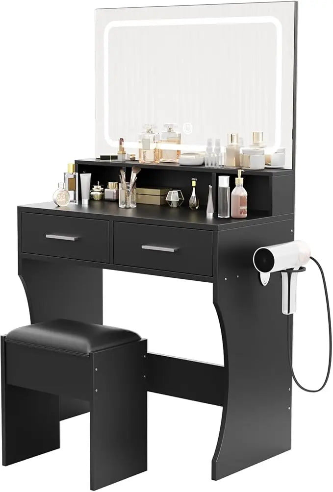 HiMISS Bedroom Vanity Mirror With LED Lights And Power Outlets