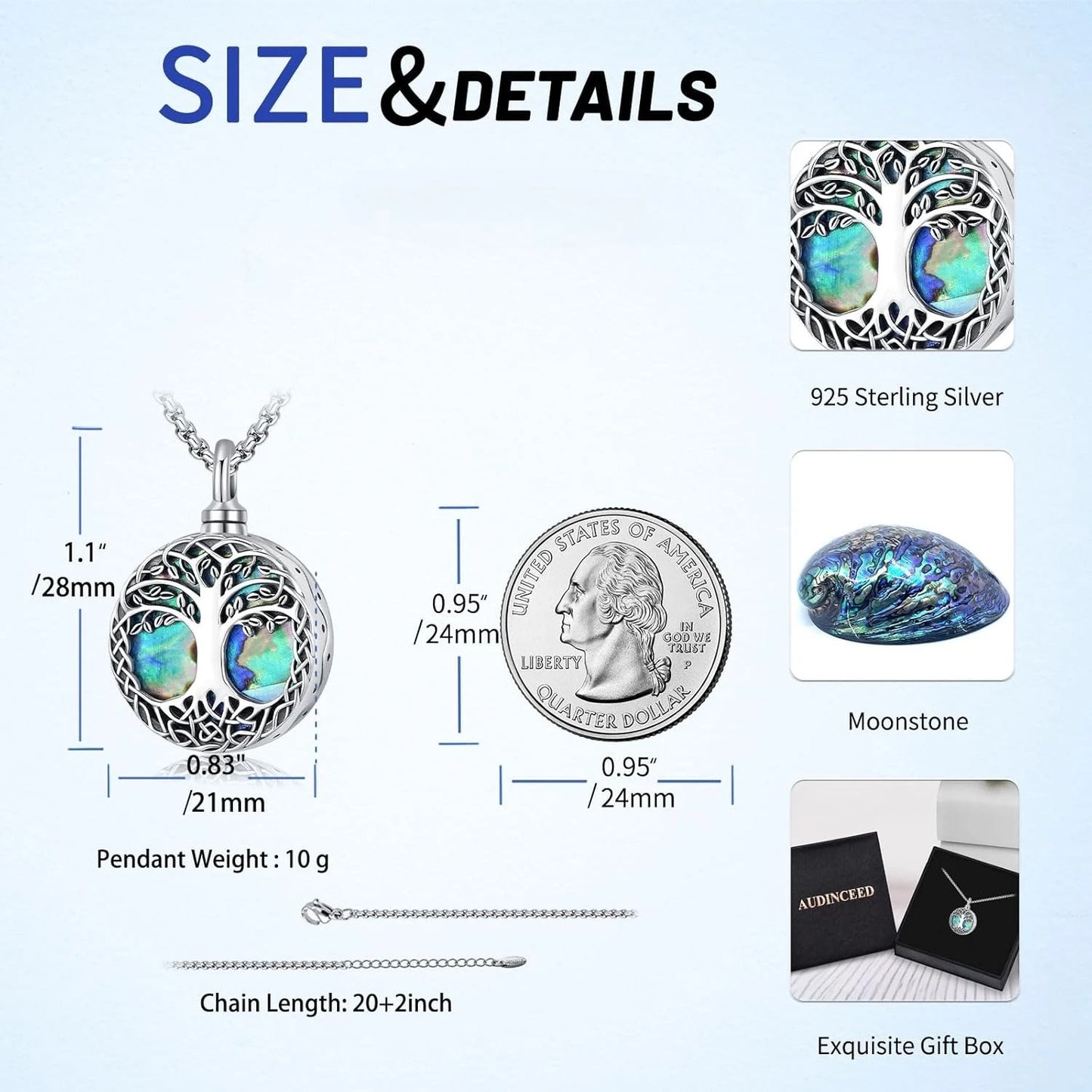 DRINSPER Tree Of Life SeaShell 925 Sterling Silver Urn Necklace