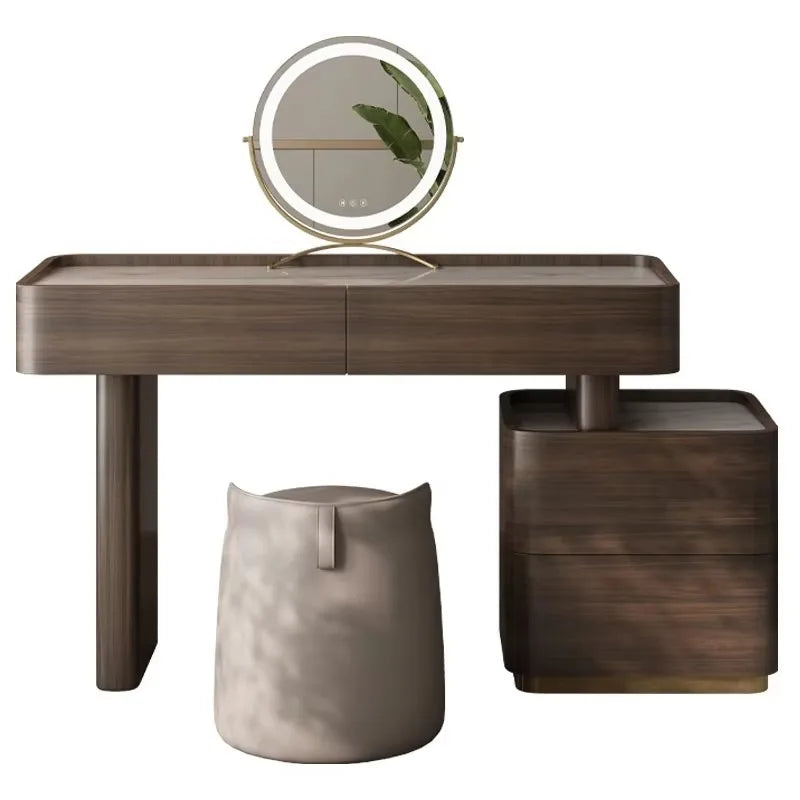 Natural Brown Vanity Desk Drawers European Led Storage Lounges Dressing Table