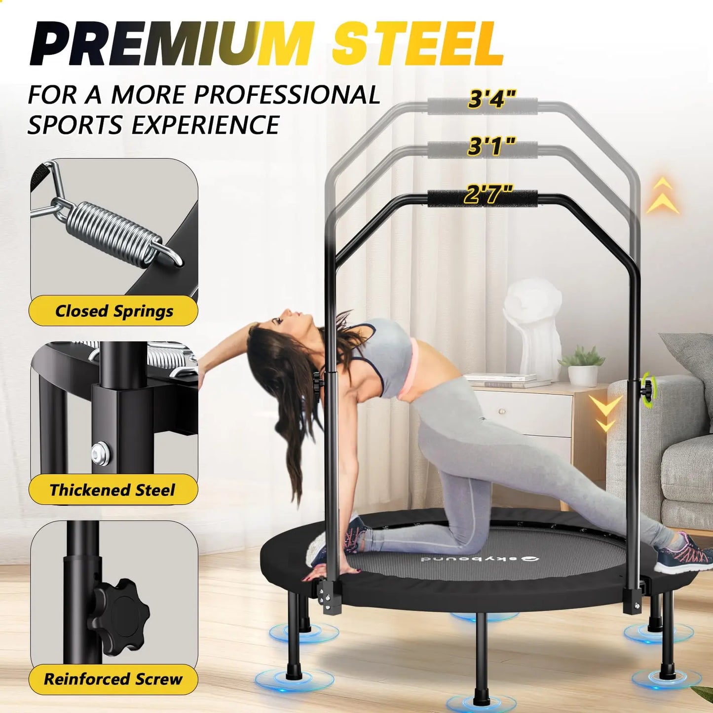 Foldable Rebounder Trampoline for Adults Home Gym Use