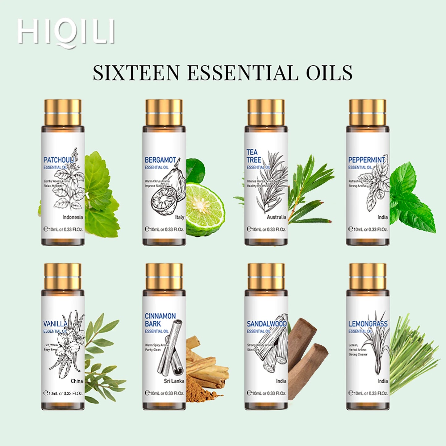 Hiqili Essential Oils Set Lavender Eucalyptus Vanilla Jasmine Mint Rose