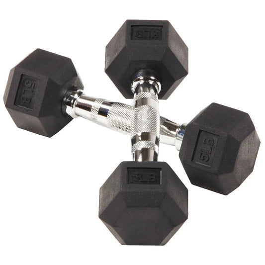 None Non-Slip Grip Rubber Hex Dumbbells 5 Lbs 2 Count