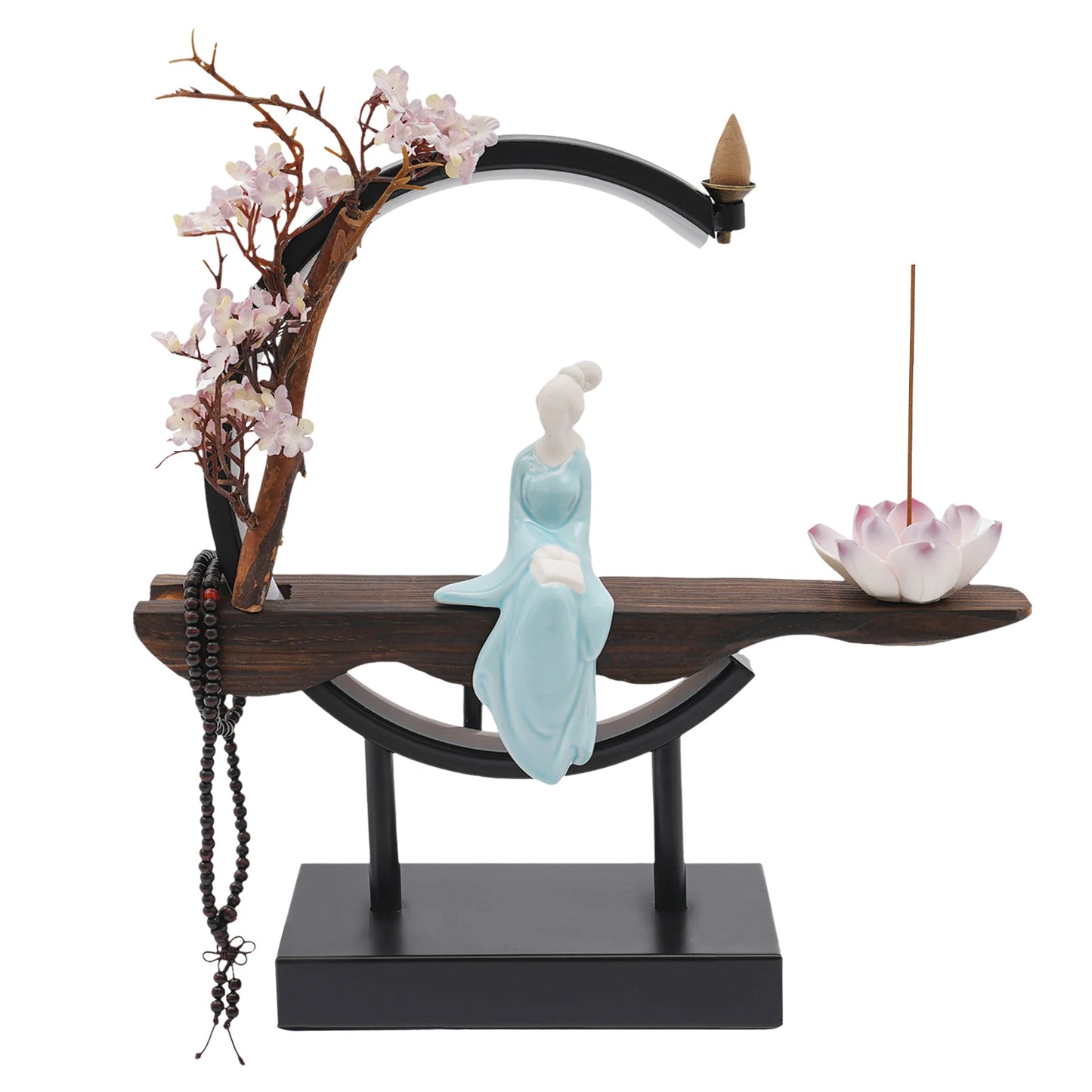 Backflow Waterfall Incense Burner Resin Holder With Light