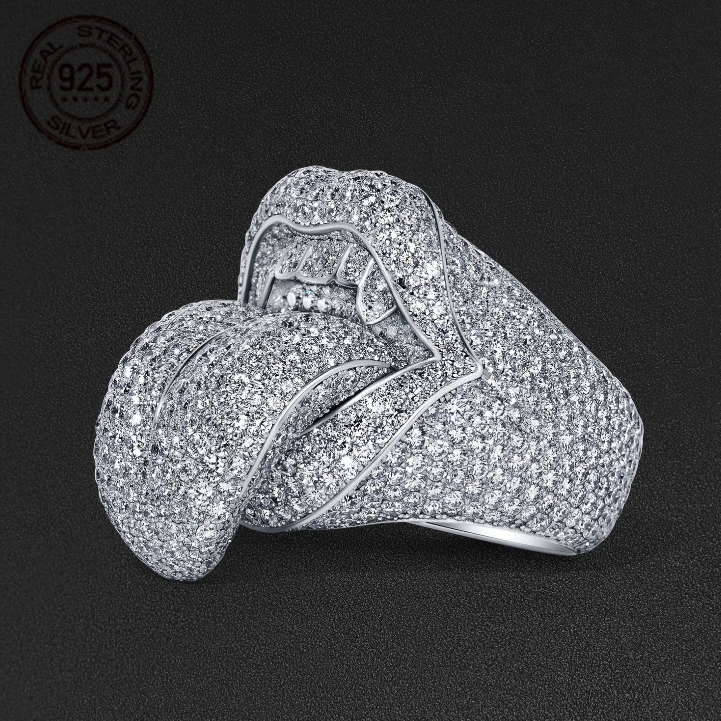 WPOOCC Exaggerated Death Kiss Ring 925 Sterling Silver for Men