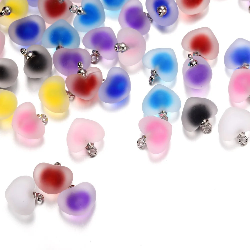 St.kunkka Charms Frosted Heart Charms For Jewelry Making