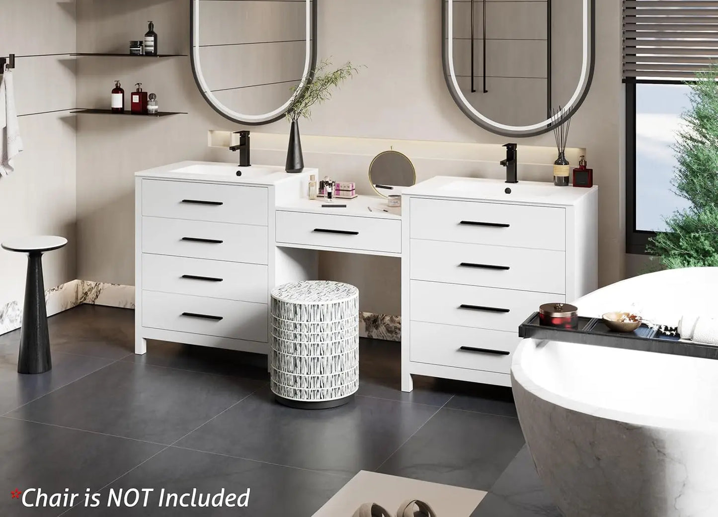 Modern Bathroom Vanity and Makeup Desk Combo with Sink
