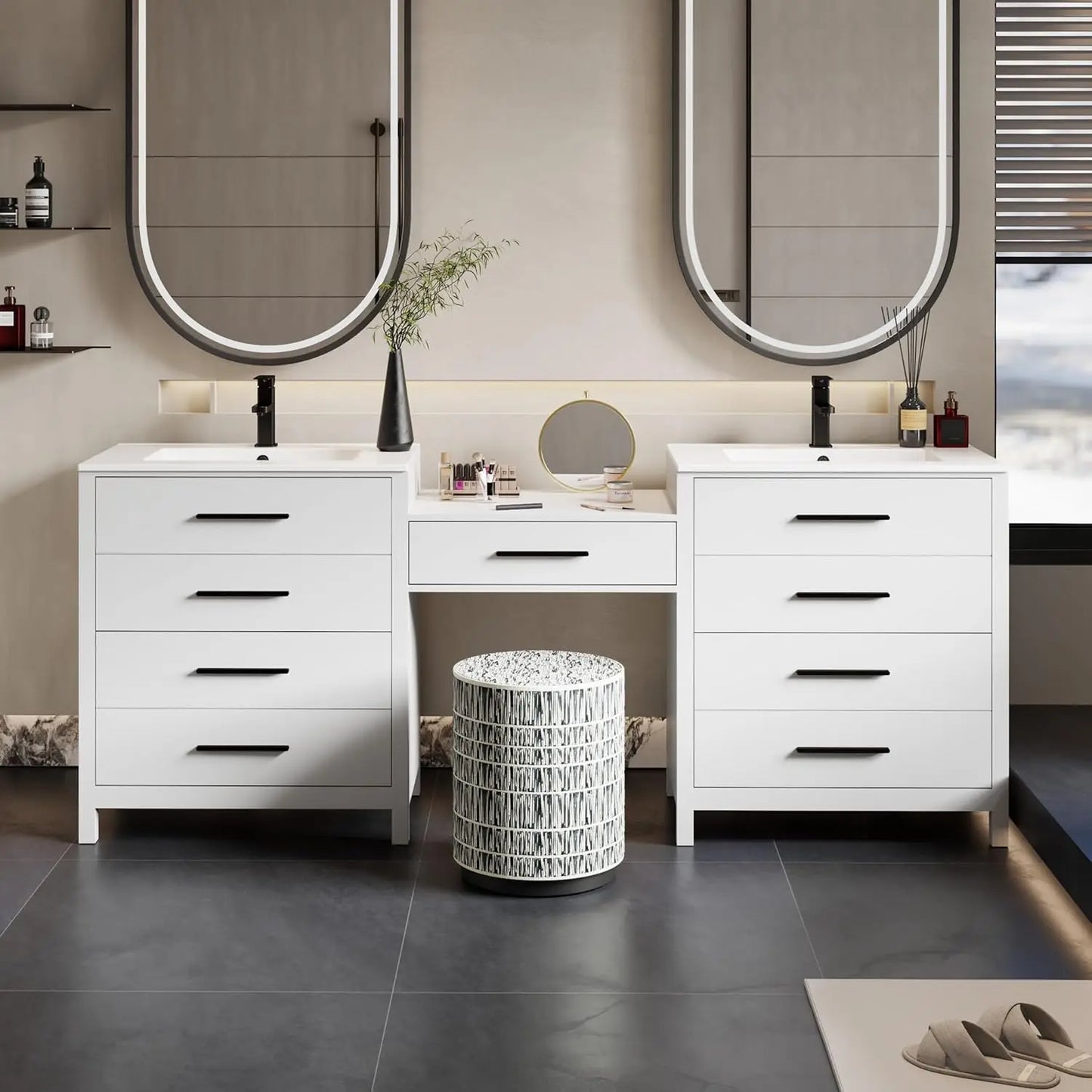 Modern Bathroom Vanity and Makeup Desk Combo with Sink