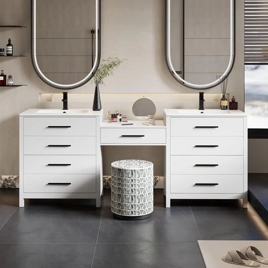 Modern Bathroom Vanity and Makeup Desk Combo with Sink