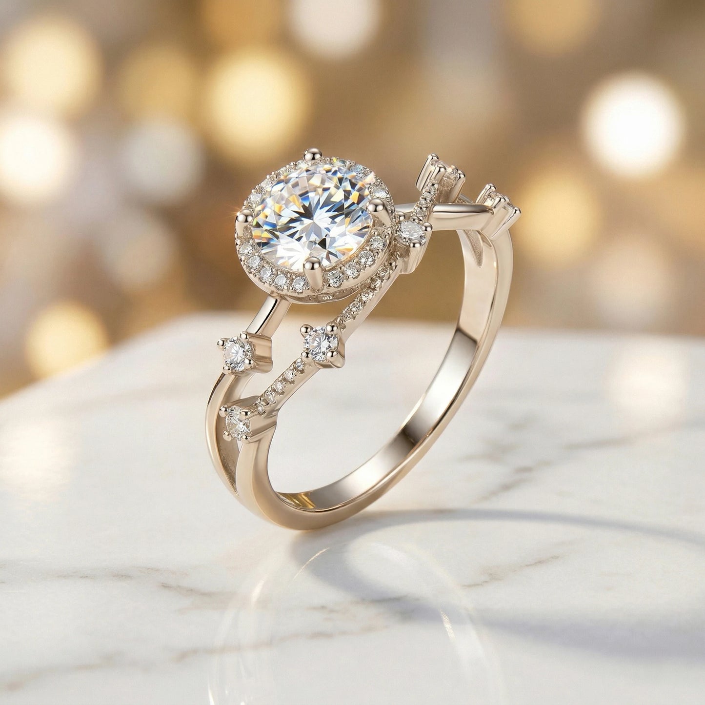 Brilliant Cut Moissanite Engagement Ring In Sterling Silver 925