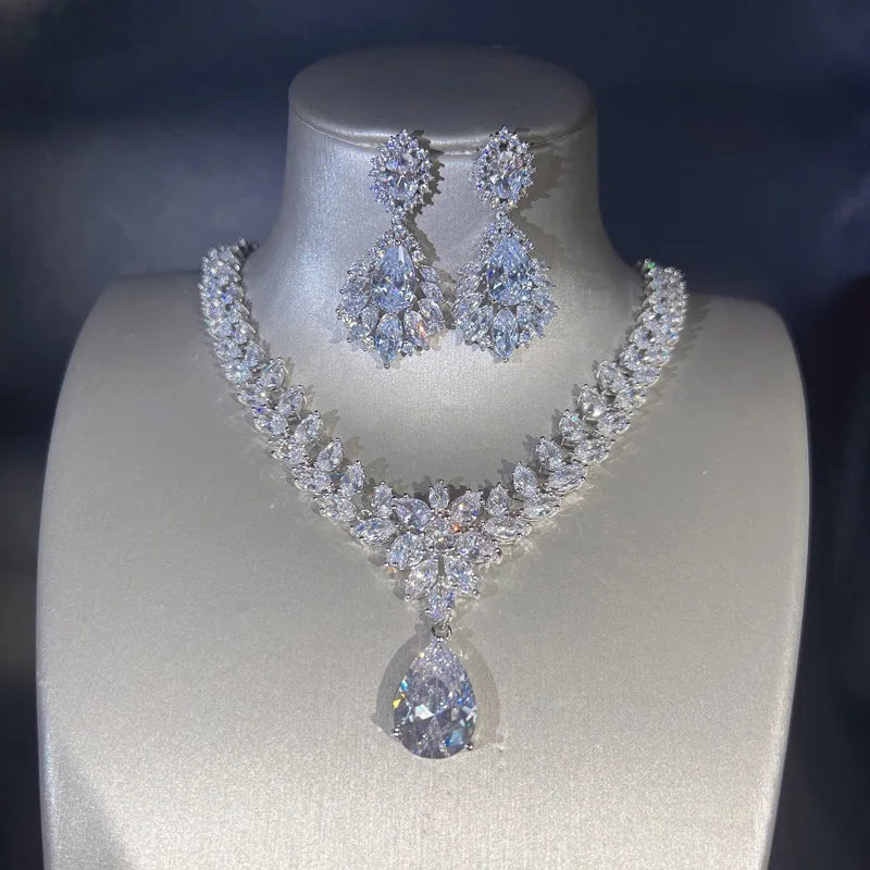 Imitation Moissanite Diamond Jewelry Set Necklace Bracelet For Women