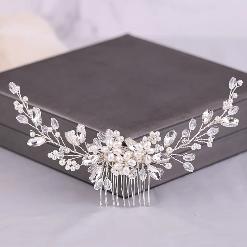 Crystal Rhinestone Flower Pearl Hair Comb Hair Accessories Jewelry