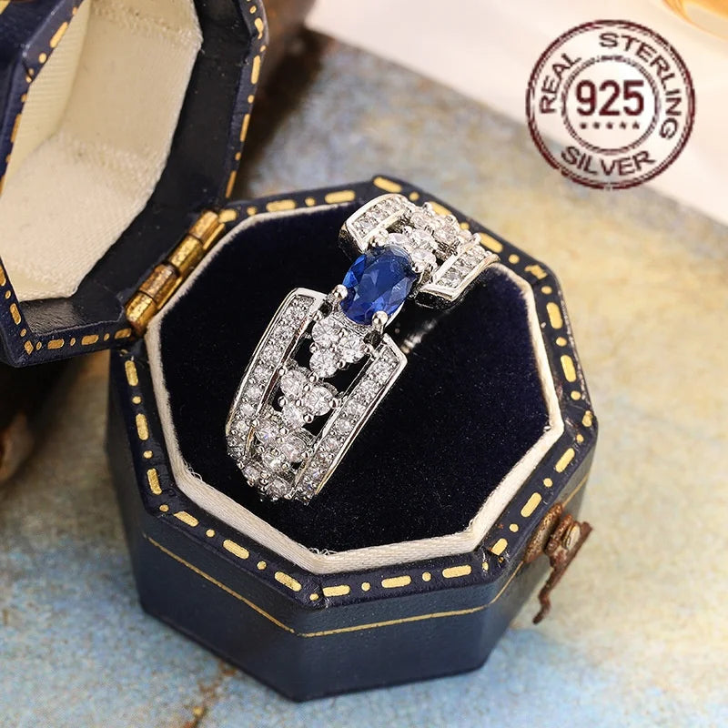 WPOOCC Sapphire Ring In 925 Sterling Silver With Zircon Accent