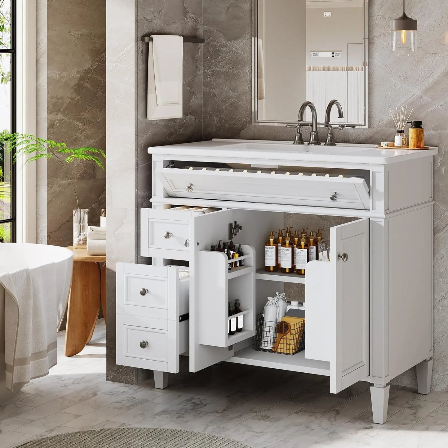 Sturdy Bathroom Vanity With Sink And 4 Drawers 2 Doors